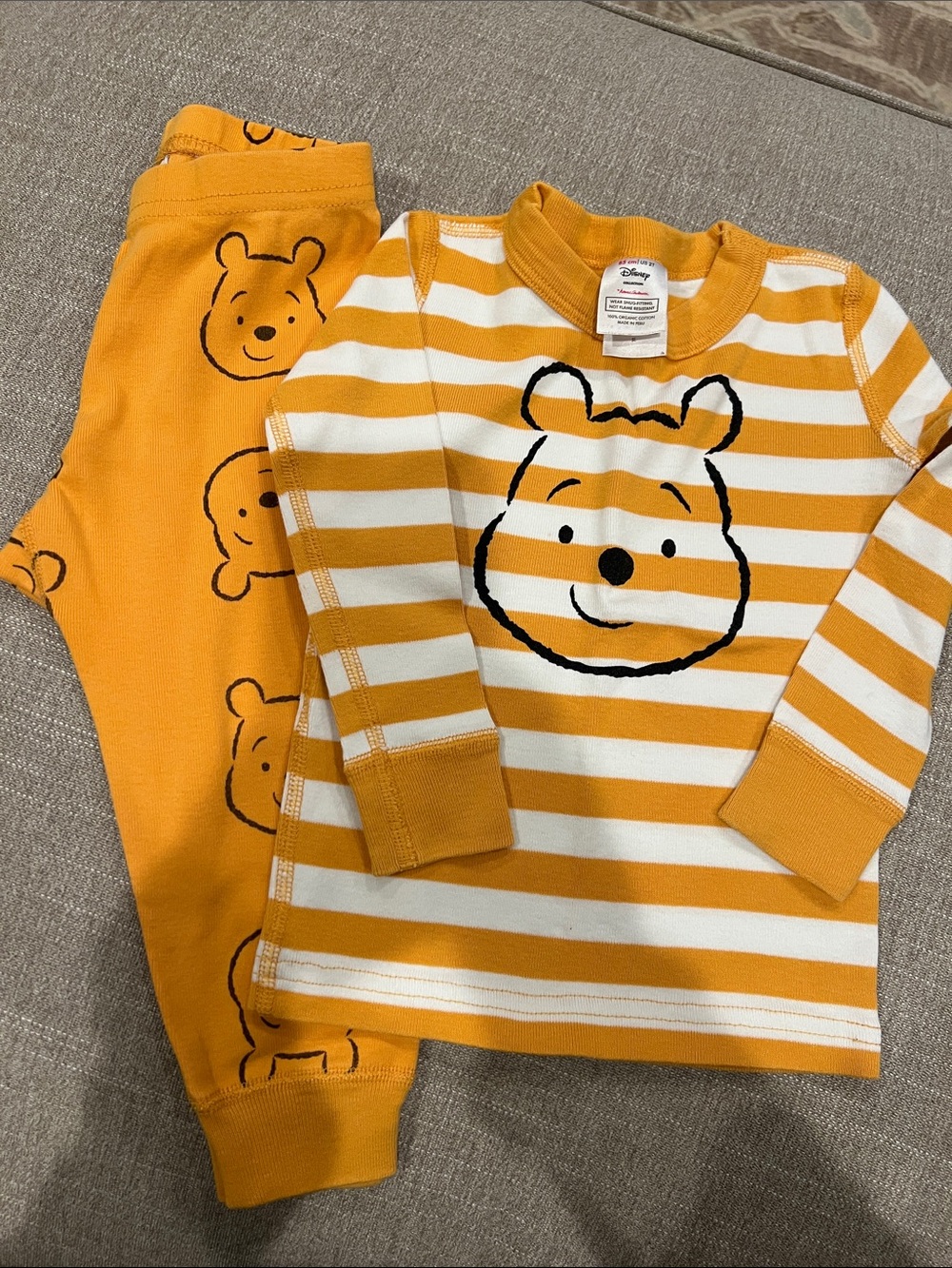 Hanna Andersson Disney Yellow and White Stripe Winnie the Pooh Pajama Set